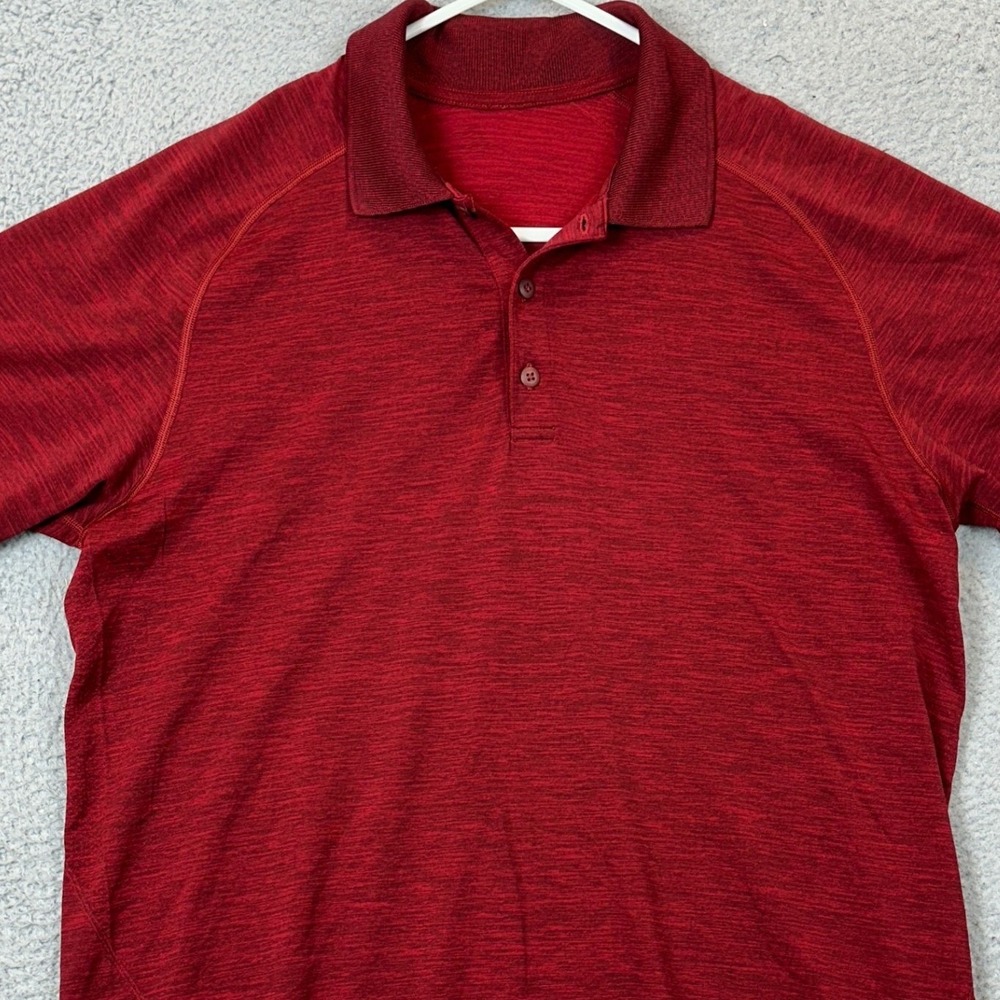 Lululemon Polo Shirt Men Large Metal Vent Tech Red Heathered Golf Rugby Logo EUC